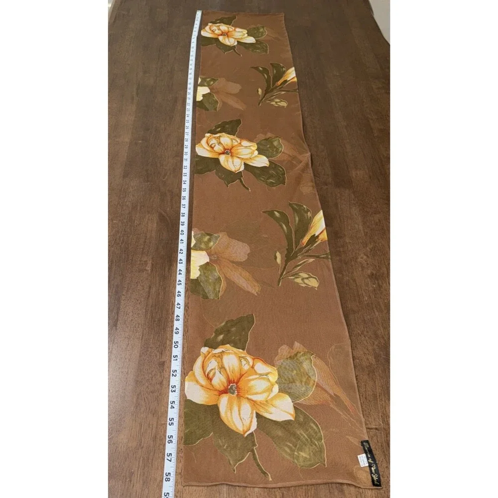 Bernie of New York Brown Silk Sheer Double Layer Oblong Scarf Vintage 58.5x11
